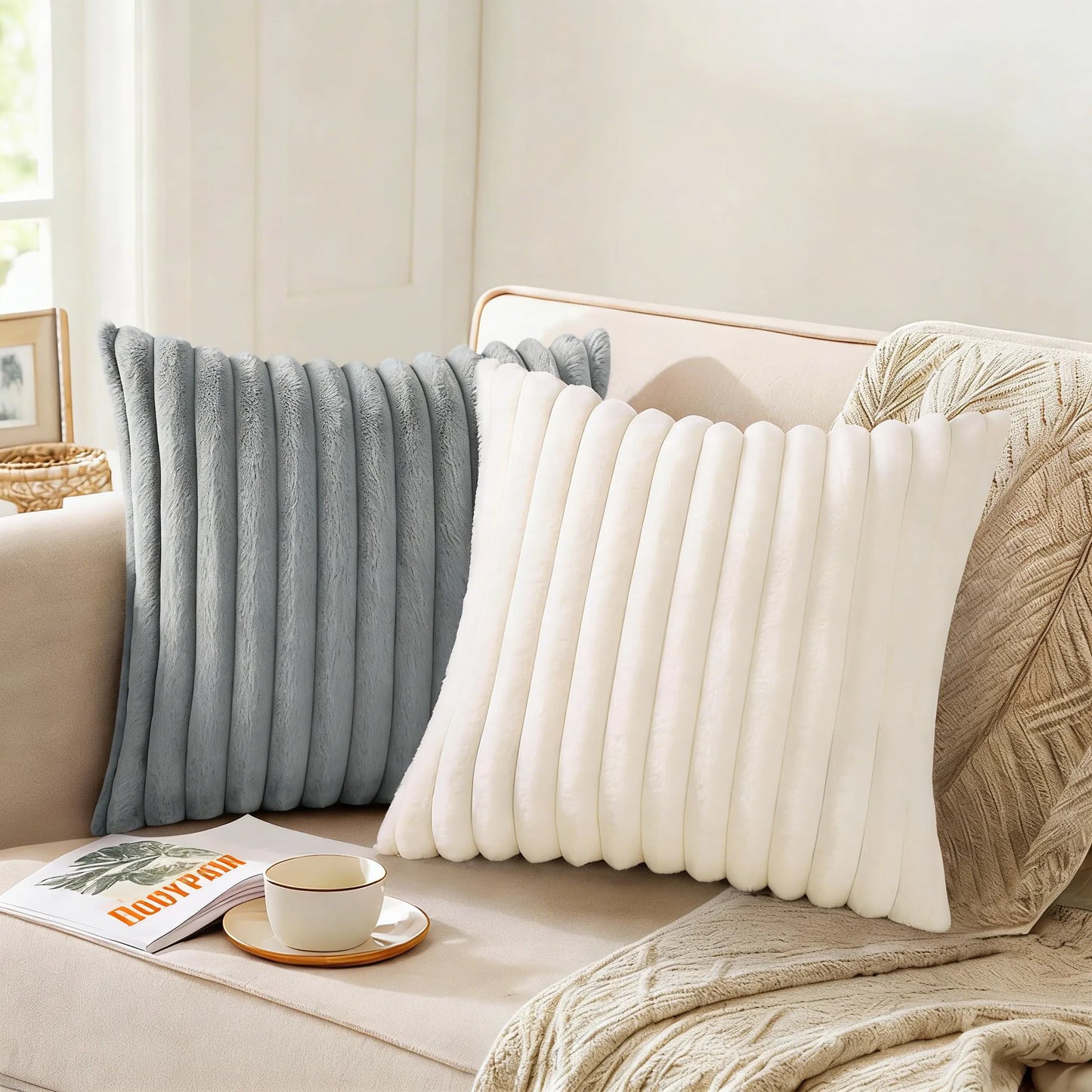 Textured Faux Fur Decorative Pillow Cover (18x18 Inches)