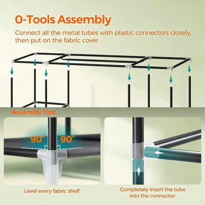 59" Multi-Storage Fabric Wardrobe with Hanging Rod & Shelves