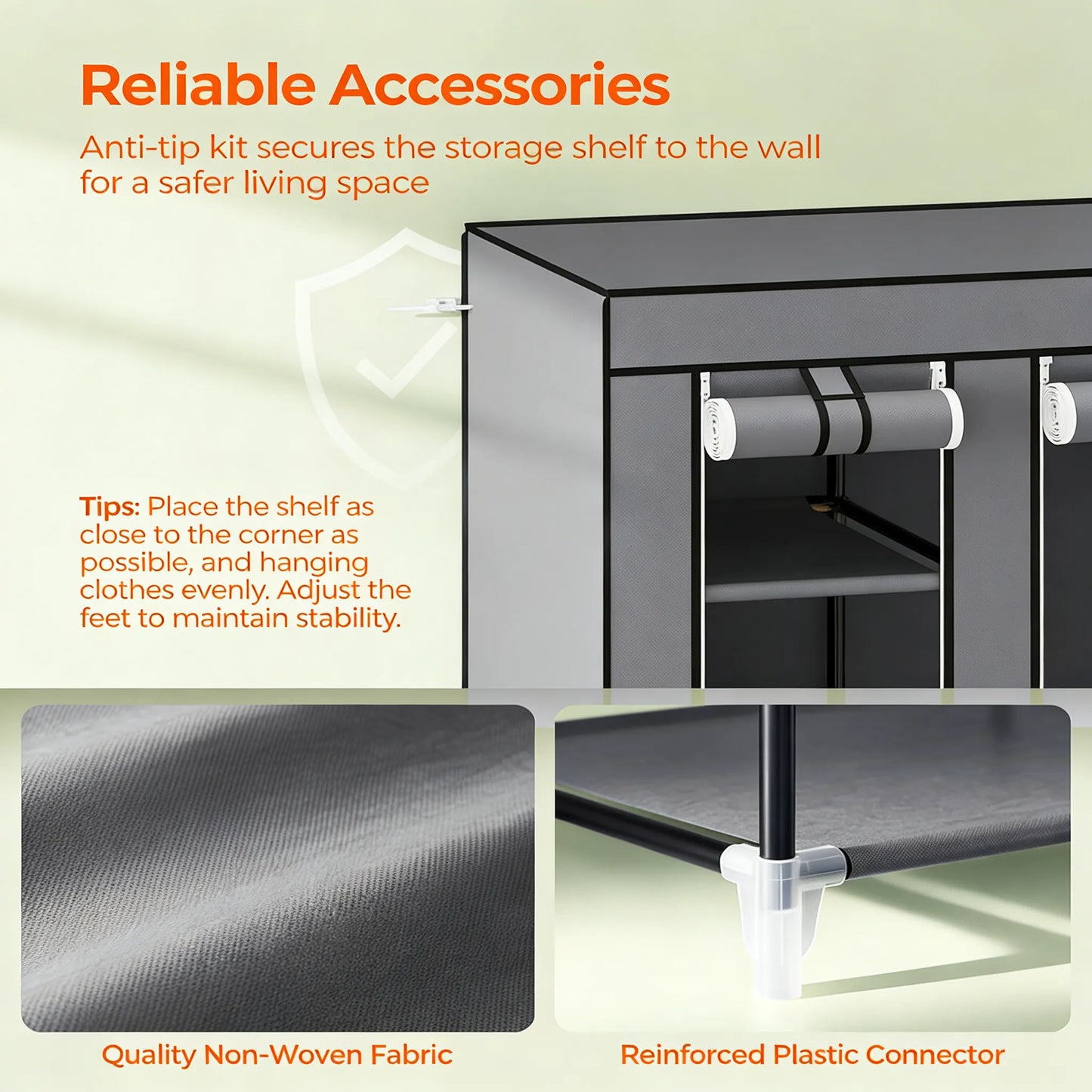 59" Multi-Storage Fabric Wardrobe with Hanging Rod & Shelves