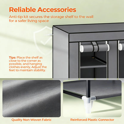 59" Multi-Storage Fabric Wardrobe with Hanging Rod & Shelves