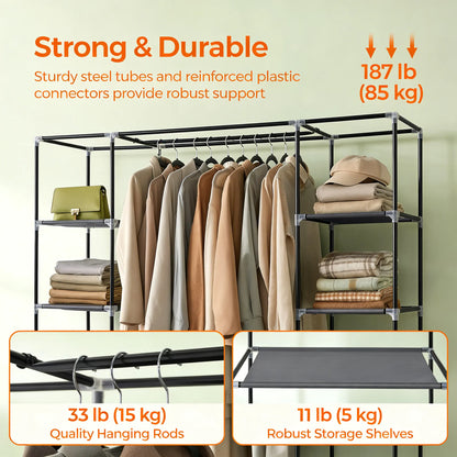 59" Multi-Storage Fabric Wardrobe with Hanging Rod & Shelves