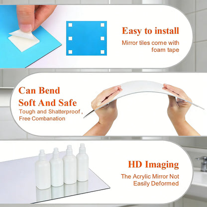 4-Piece 14"×12" Flexible Acrylic Wall Mirror Tiles (Full-Length Compatible)
