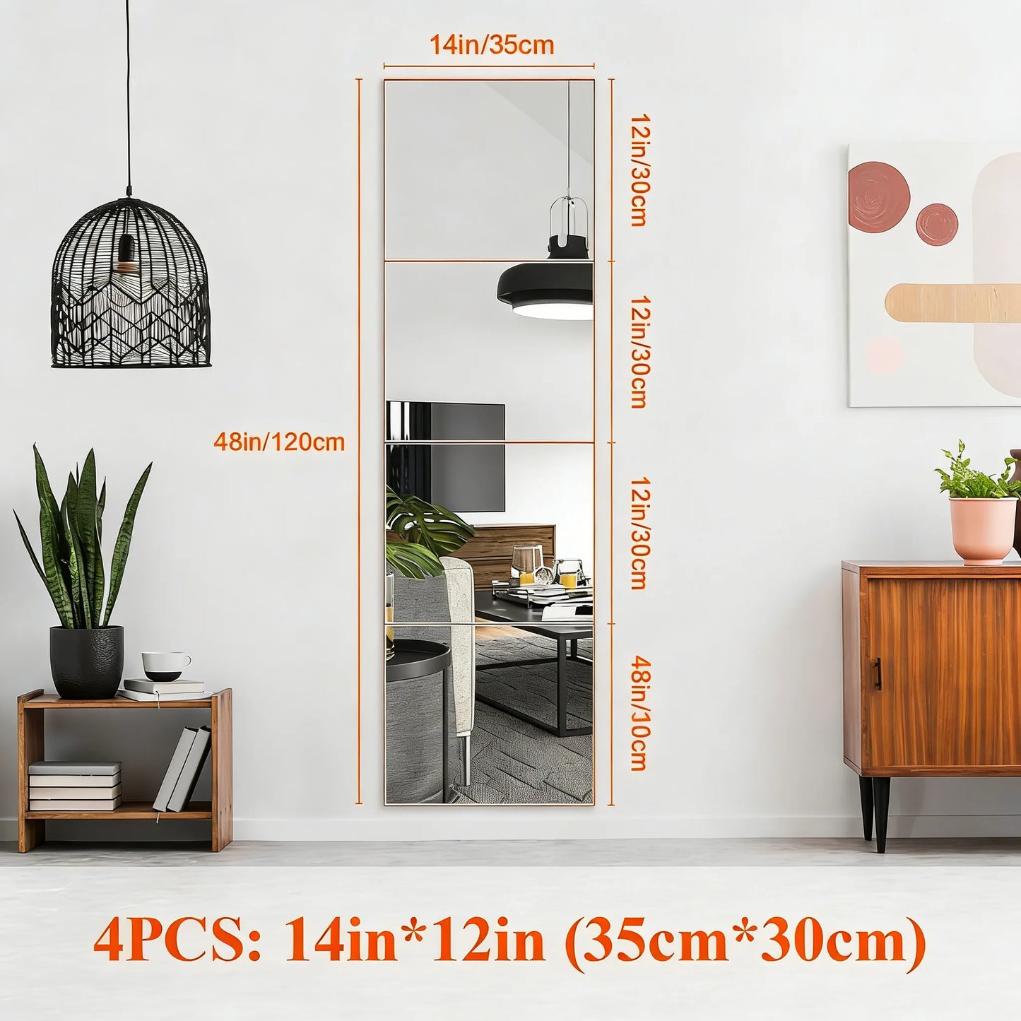 4-Piece 14"×12" Flexible Acrylic Wall Mirror Tiles (Full-Length Compatible)