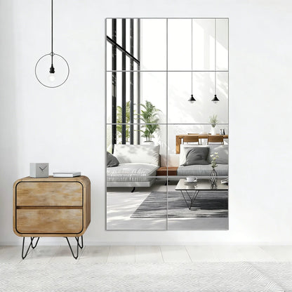 4-Piece 14"×12" Flexible Acrylic Wall Mirror Tiles (Full-Length Compatible)