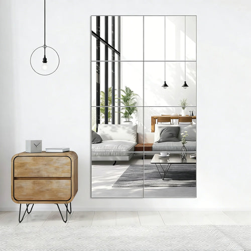 4-Piece 14"×12" Flexible Acrylic Wall Mirror Tiles (Full-Length Compatible)