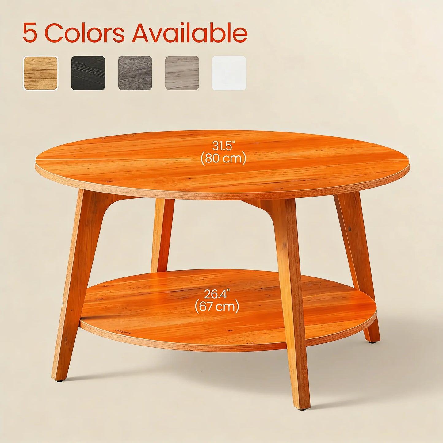 31.5" Round 2-Tier Coffee Table with Mid-Century Wooden Design